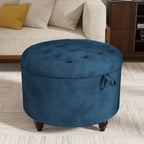 24 Inch Round Storage Ottoman,Modern Tufted Ottomans,Circular Coffee Table with Removable Top,Upholstered Large Ottoman with Storage Footrest Stool for Bedroom Living Room (Blue)
