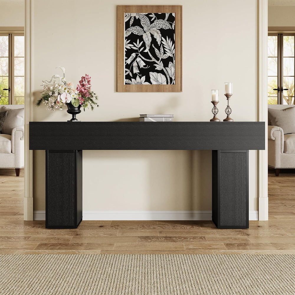 UNIQUITE 70.9-Inch Extra Long Console Table, Farmhouse Wood Sofa Table Behind...