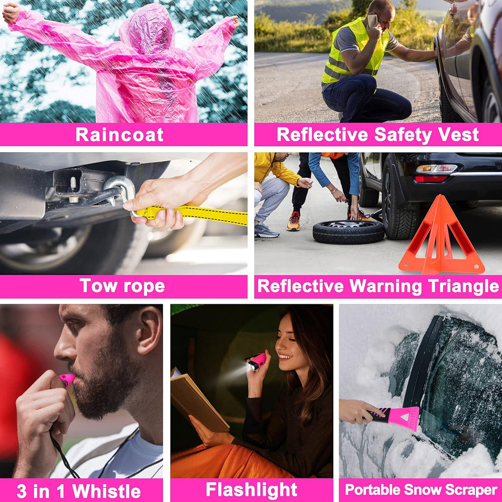Pink Car Emergency Kit, Premium Roadside Emergency Car Accessories Kit with J...