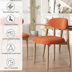 Wooden Dining Chair Set of 1, Modern Dining Chairs with with Curved Back, Fabric Upholstered Kitchen Dining Room Chairs with Adjustable Legs for Farmhouse Dining Living Room,Orange