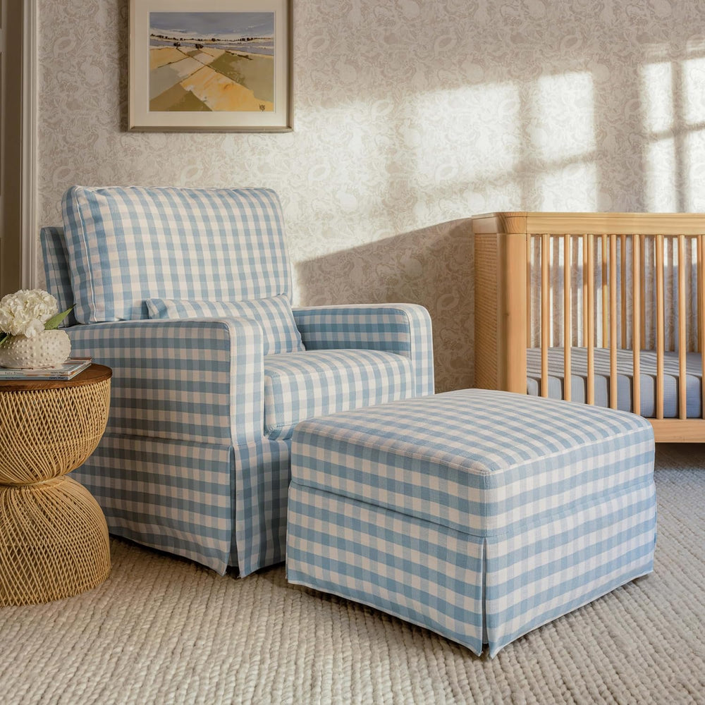 Namesake Crawford Gliding Ottoman in Blue Gingham, Greenguard Gold & Cert...