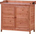 Merax Outdoor 39" Potting Bench Table, Rustic Garden Wood Workstation, Storage Cabinet with 2-Tier Shelves and Side Hook, Orange