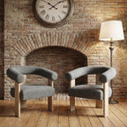 VKNOW Barrel Accent Chairs Set of 2 with Armrests and Rubberwood Legs | Mid Century Modern Upholstered Living Room Chairs with Open Back, Chenille Fabric, for Living Room, Bedroom, Dark Gray