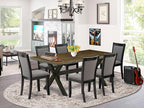 East West Furniture X677MZ650-7 7 Piece Kitchen Table & Chairs Set Consist of a Rectangle Dining Table with X-Legs and 6 Dark Gotham Grey Linen Fabric Parson Chairs, 40x72 Inch, Multi-Color