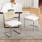 Zesthouse Rattan Dining Chairs Set of 4, White Cesca Chairs with Natural Cane Mesh & Stainless Chrome Base, Mid Century Modern Dining Room Chair, Upholstered Linen Kitchen Chair with Solid Wood Back
