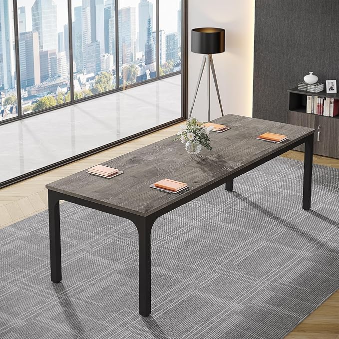 Tribesigns 6.5FT Conference Table, 78.7 Inche Rectangle Meeting Seminar Table, Large Business Tables for 6-8 People (Only Table) (Gray+Black)