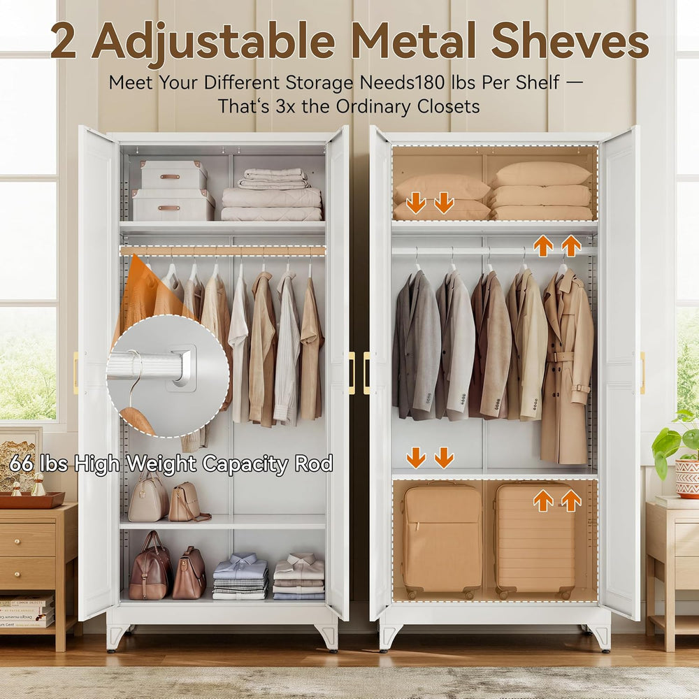 Metal Wardrobe Cabinets,Armoire Wardrobe Closet with Hanging Rod,Clothes Stor...