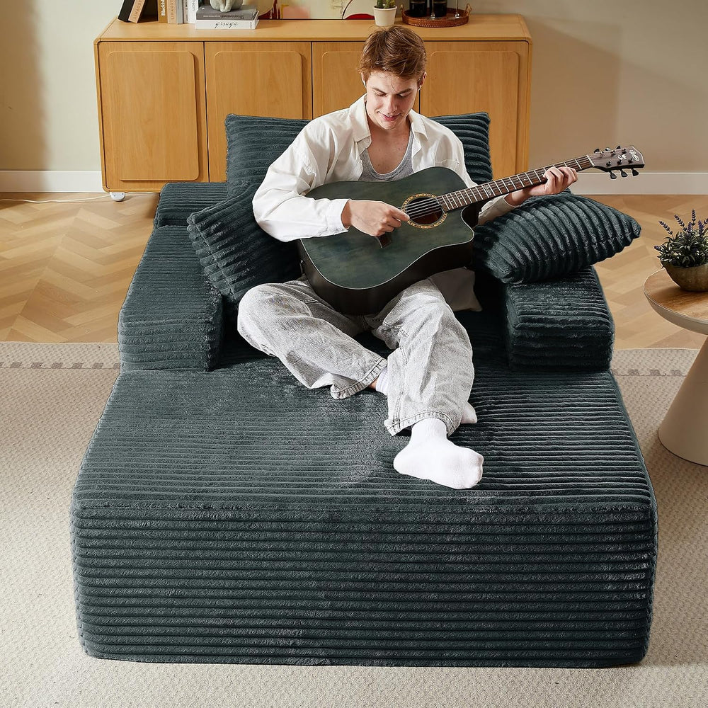 50"Oversized Chaise Lounge Chair Indoor,Corduroy Reading Chair with 3 Pi...