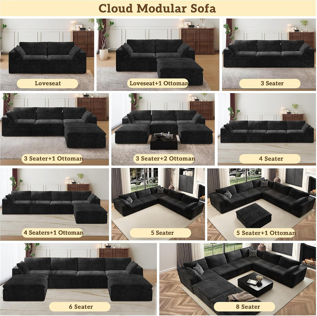 78.8" Cloud Couch Modular Sectional Sofa, Boneless Loveseat Deep Seat Couch, Soft Corduroy Upholstery, DIY Combination for Living Room & Apartment, No Assembly Required, Black