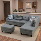 Sectional Couches for Living Room with Movable Chaise & Storage Ottoman - 97.5" Linen L Shaped Couches for Living Room Apartment, Home Modular Sectional Sofas with Cup Holder, Grey