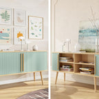 WERMO 53'' Blue Cabinet with Doors and Shelves - Credenza, Modern Media Console Table with Storage, Blue Sideboard Storage Accent Cabinet for Living Room, Office, Entryway and Bedroom (Oak)