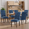 Dining Chairs Set of 6, Button Tufted Parsons Upholstered Chairs with Solid Wood Legs, Mordern Fabric Kitchen Chairs for Dining Room, Blue