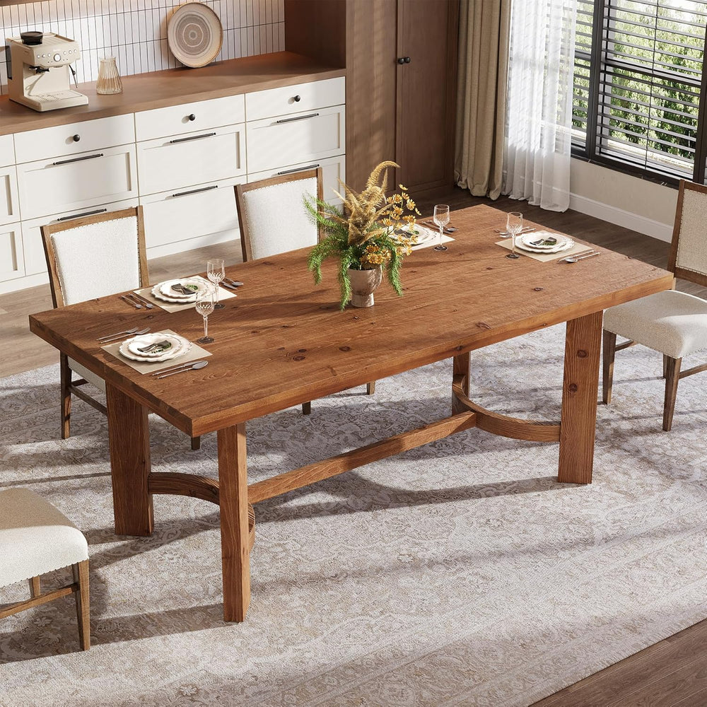 63" Solid Wood Dining Table for 4-6, Farmhouse Rectangle Kitchen Table w...