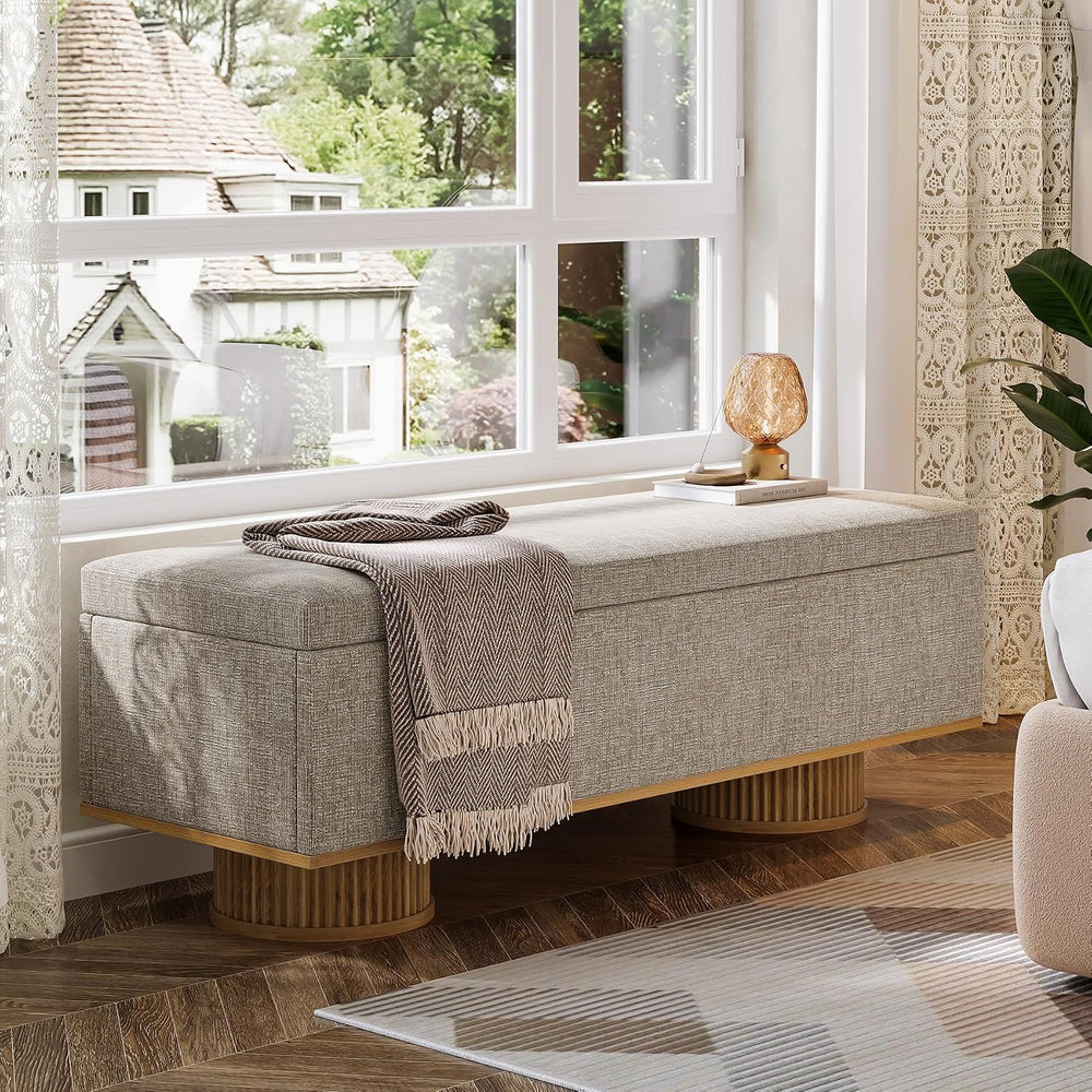 Tribesigns 50.39" Storage Bench with Padded Seat Cushion, Upholstered Sh...