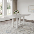 Signature Design by Ashley Robbinsdale Farmhouse Distressed Counter Height Dining Extension Table with Trestle Base, Planked Effect and 2 Removable End Leaves, White