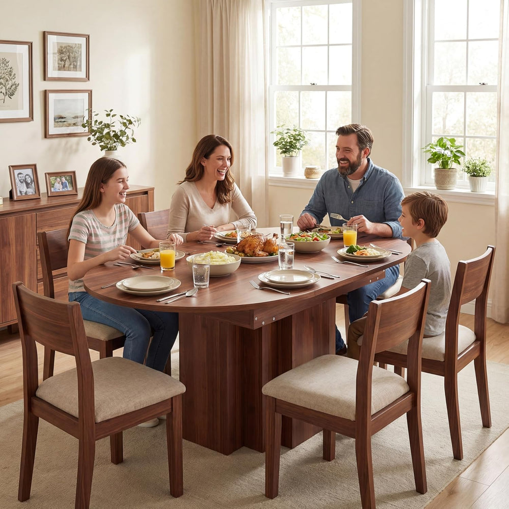 Extendable Round Dining Table, 45.3"-61" Space Saving Oval Kitchen ...