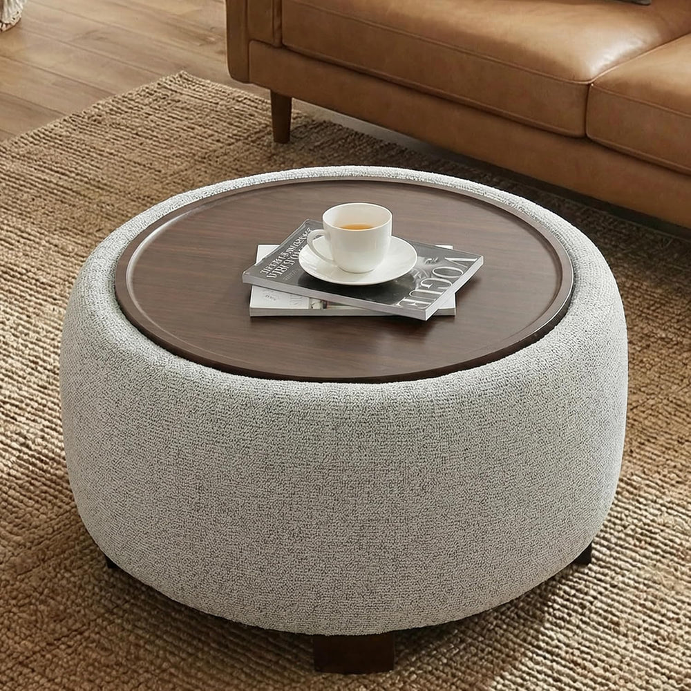 VKNOW 30" Round Storage Ottoman, Ottoman Coffee Table with Removable Woo...