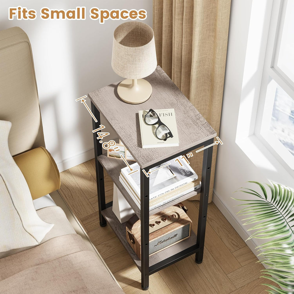 Asgolion Small Grey Side Table, Tall End Table with Adjustable Shelf for Livi...