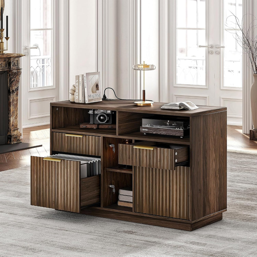 4 Drawer Fluted File Cabinet with Lock for Home Office | Wood Lateral Filing ...