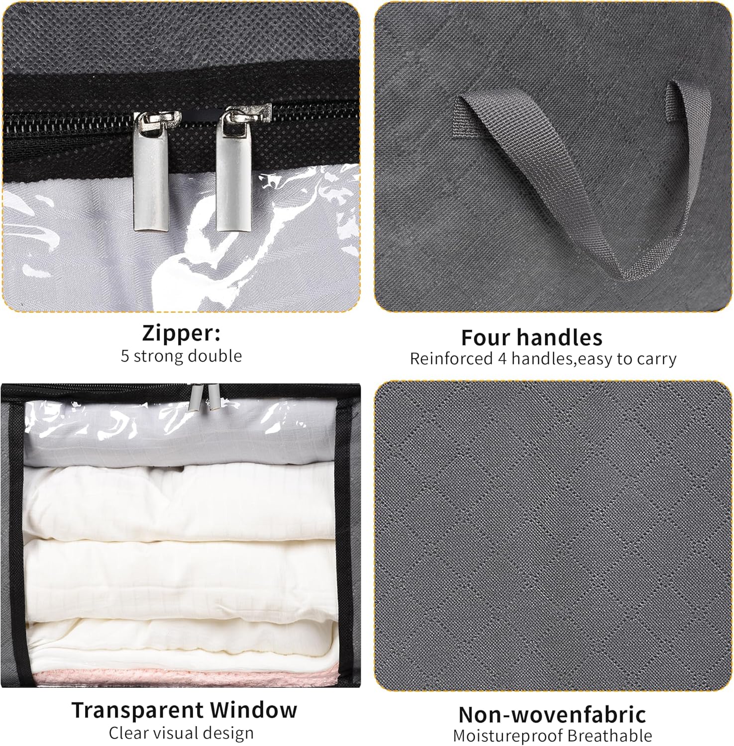 2 Pack Clothes Storage Bags, 90L Large Blanket Storage Bag Comforter Storage Bin with Reinforced Handle and Lid Foldable Closet Organizer and Storage Containers for Bedding Pillows Sheets and Duvet