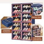 No-Assembly Shoe Organizer, Foldable Shoe Storage Cabinet with Reinforced Framed Doors, 8-Tier Integrated Shoe Box, Modern Blue & Pink Space-Saving Shoe Rack for Closet & Entryway, Size 12