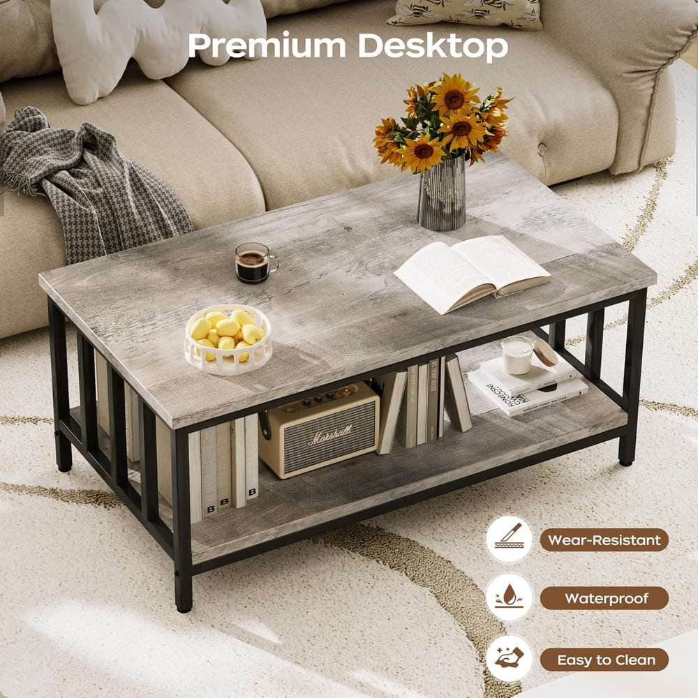 Homeiju Coffee Table for Living Room with Slatted Sides Frame, Modern Farmhou...