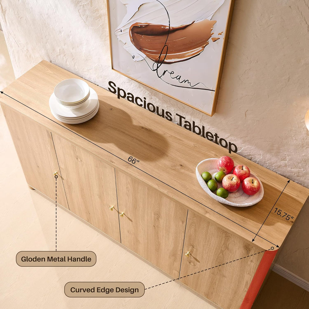 IFGET Curved Buffet Cabinet with Doors, 66" Large Sideboard Buffet Stora...