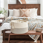 KAKAMAY Large Blanket Basket with Handles, Storage Basket for Living Room | Extra Large Capacity | Natural Cotton Rope | Blanket Storage | Woven Storage Basket | Stuffed Animal Storage | Laundry Basket