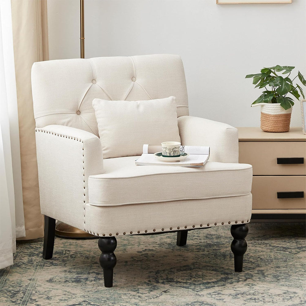 HUIMO Accent Chair, Tufted Upholstered Club Chair, Beige | Upholstered Fabric...