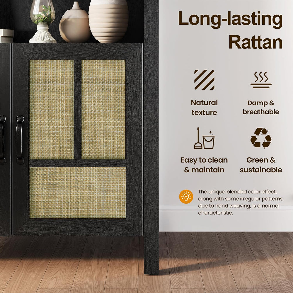 RoyalCraft Tall Arched Storage Cabinet with Rattan Door, 5-Tier Arched Kitche...