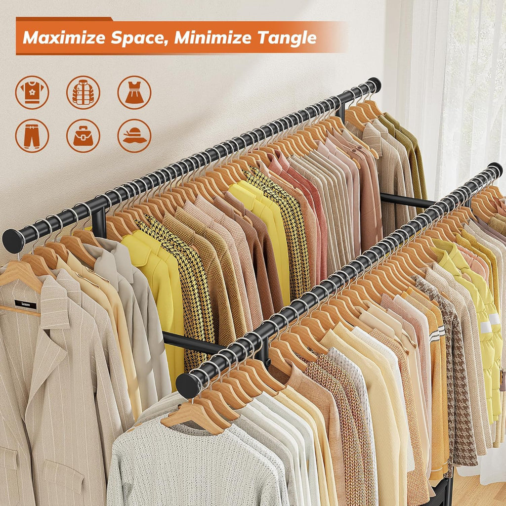 Clothes Rack, Double Rod Clothing Rack with Storage Bag & Sturdy Wheels, Metal Garment Rack for Closet Organizers and Storage, 43.3" W×17.7" D×63" H