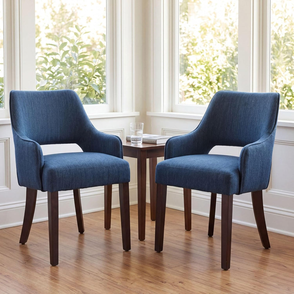 chairus Farmhouse Dining Chairs Set of 2 with Arms, Blue Linen Upholstered Di...