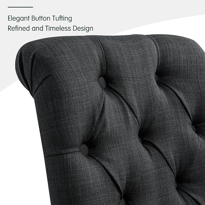 CHUN YI Dining Chairs Set of 6, Button Tufted Upholstered Fabric Dining Room Chairs with Solid Wood Legs and Curved Back, Parsons Side Chairs for Kitchen, Dark Grey