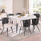 BedsPick Rattan Dining Chair Set of 6 - Farmhouse Upholstered Cane Back Kitchen Chair with Boucle Cushion, Wingback Dining Room Seat with Metal Legs for Home, Kitchen (Black)