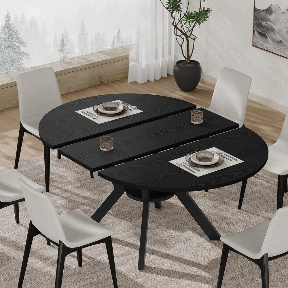 42"-58" Extendable Round Dining Table with Built-in Flip Leaf, Mode...