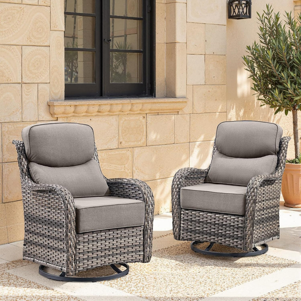 Swivel Patio Chairs sofa Set of 2 with 6" Thick Cushion - Wicker Outdoor...