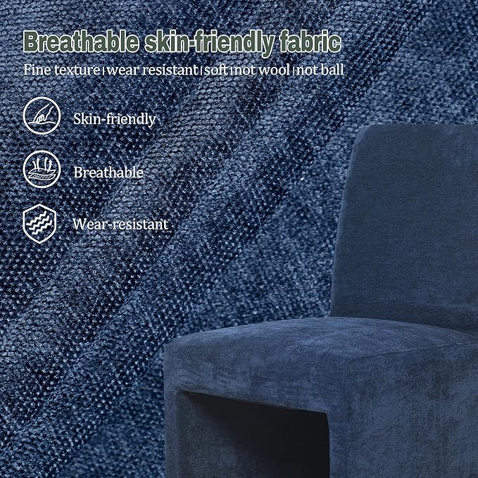 Blue Upholstered Dining Chairs Set of 2, Kitchen & Dining Room Chairs, Mid Century Modern Chairs, Linen Dining Chairs with Wooden Frame, Fabric