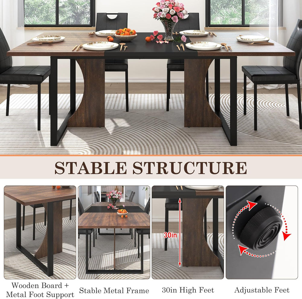 70IN Large Dining Table for 4 5 6 People,Farmhouse Kitchen Dinner Table W/Bro...