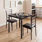 GarveeHome 3-Piece Kitchen Dining Room Table Chair Set for Small Space, Indoor Modern Dinette Set for 2, Square Dinner Table Set for Dinette (Black, Dining Table with 2 Chairs)