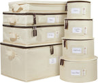 Hard Shell China Storage Containers 8-Piece Set Moving Boxes for Dinnerware, Glasses, Plates, Mugs and Saucers Sturdy Dish Organizer with Dividers for Seasonal Storage - Service for 12 - Beige