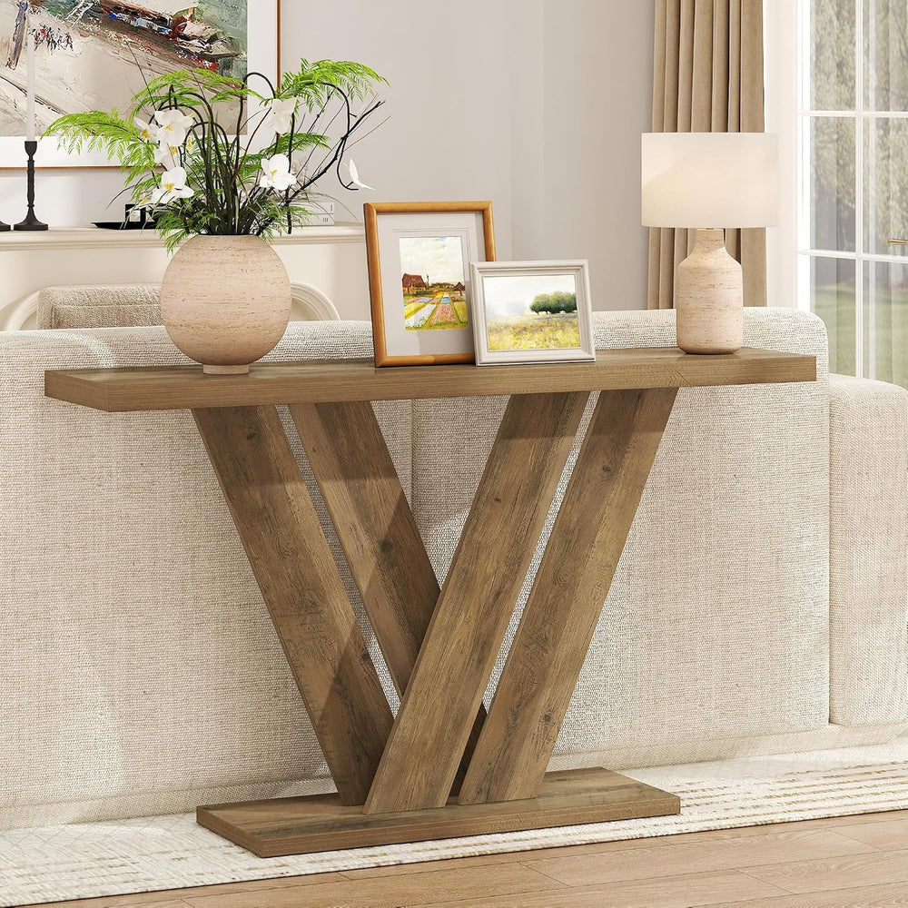 51" Console Table, V-Shaped Entryway Table, Wood Sofa Table Behind Couch...