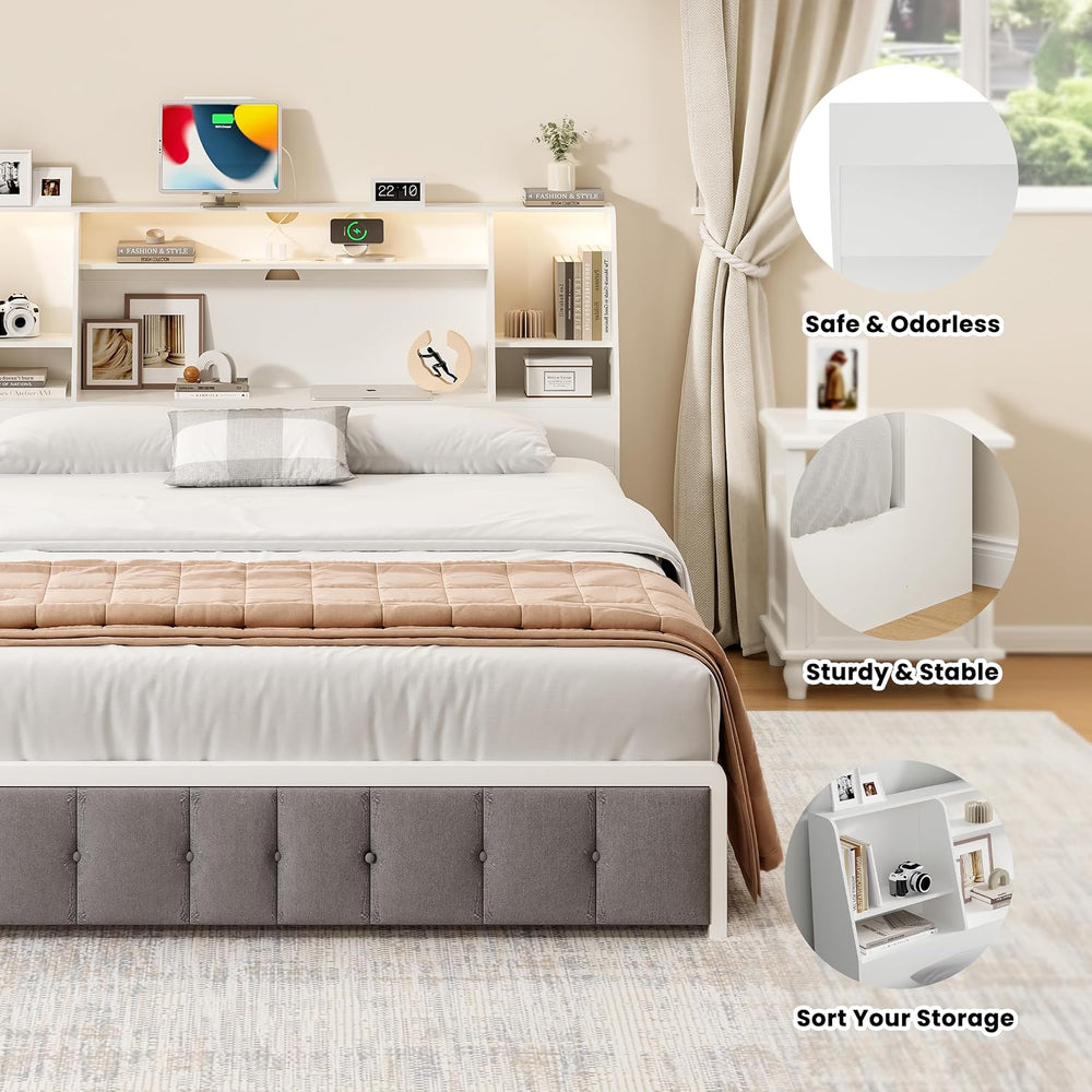 Queen/Full Headboard Queen Size with Storage, Bookcase Headboard