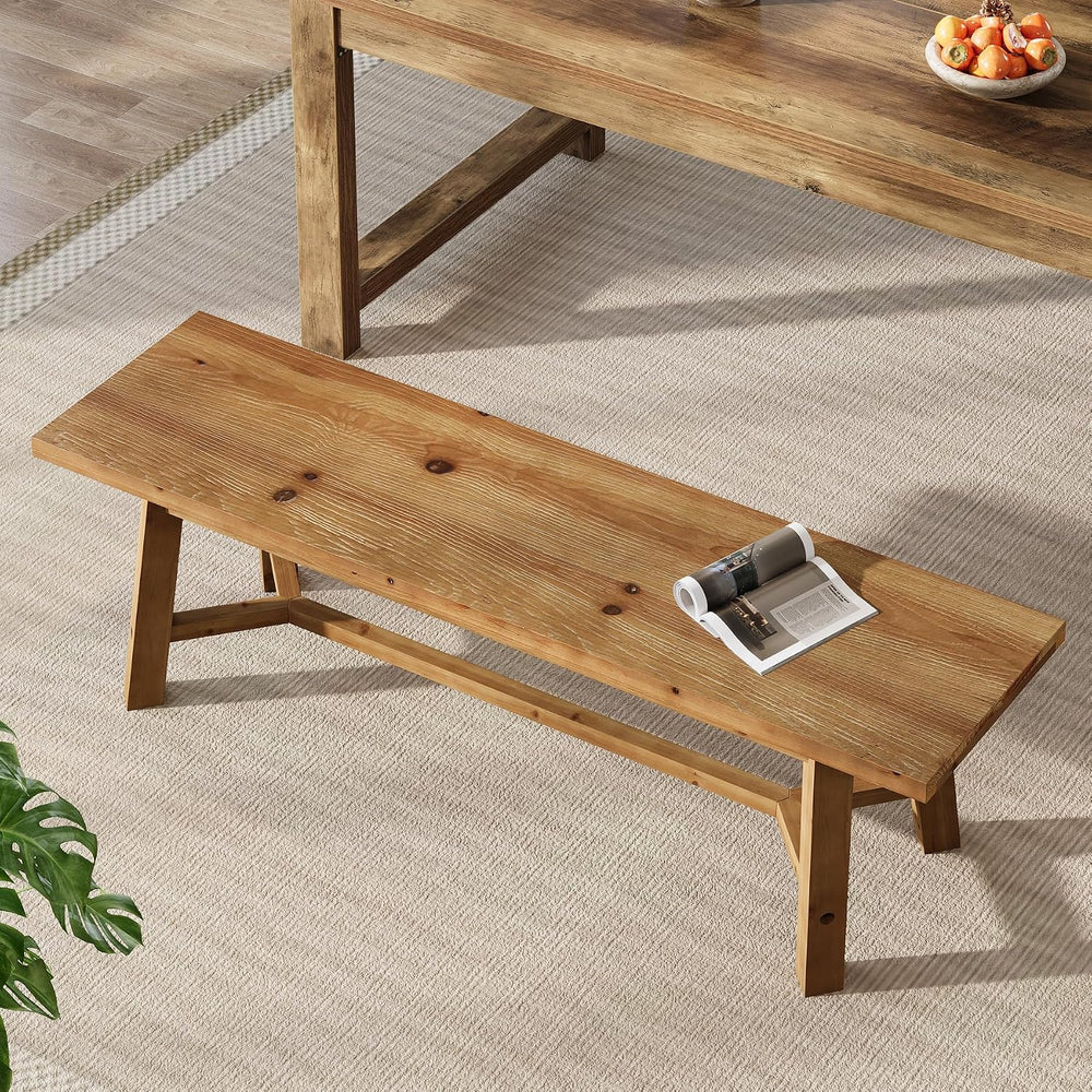 55.12-Inch Solid Wood Dining Bench, Farmhouse Long Kitchen Bench with Strengt...