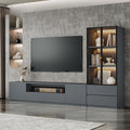 102" Grey Modern Entertainment Center for 65/75/85 inch TV, Included TV Console and Glass Display Cabinet, 2-Piece Media Console with Drawers Storage for Living Room (AB-102 Cabinets Set)