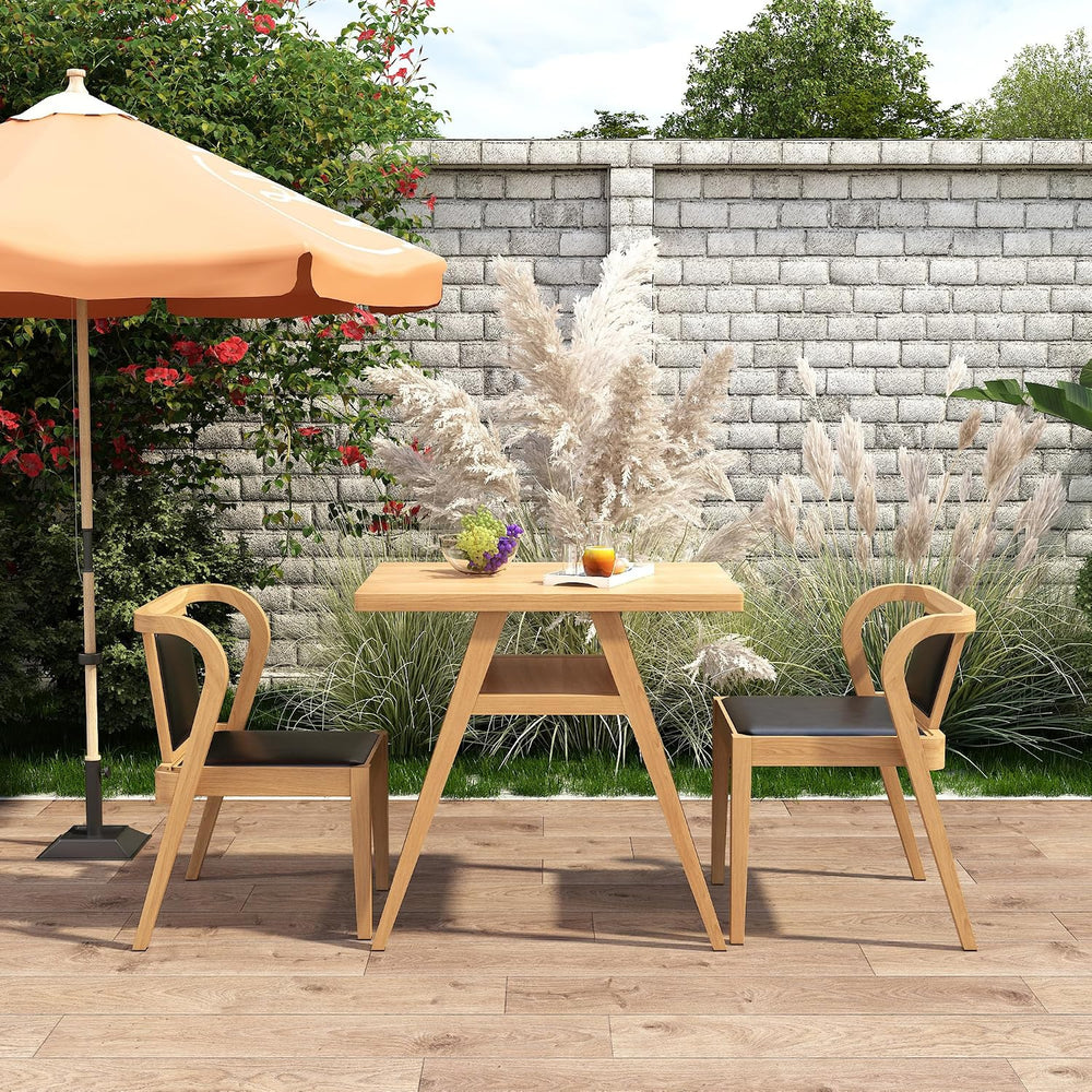 PADMA HOUSE Bistro Stacking Table Chair Set of 3, Wood Leather Dining Set | B...