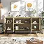 Modern TV Stand for TVs up to 70 Inch, Entertainment Center TV Console with Storage Cabinets and Glass Doors,Media Console for Living Room,Oak