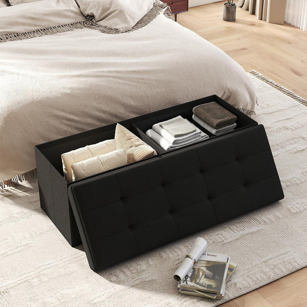 Ottoman with Storage,Black | Folding Storage Ottoman Bench for Living Room an...