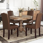 LSSBOUGHT PU Dining Chair Upholstered Parsons Kitchen Chair with Copper Nails and Solid Wood Legs for Dining Room,Restaurant (Brown, 4PCS)