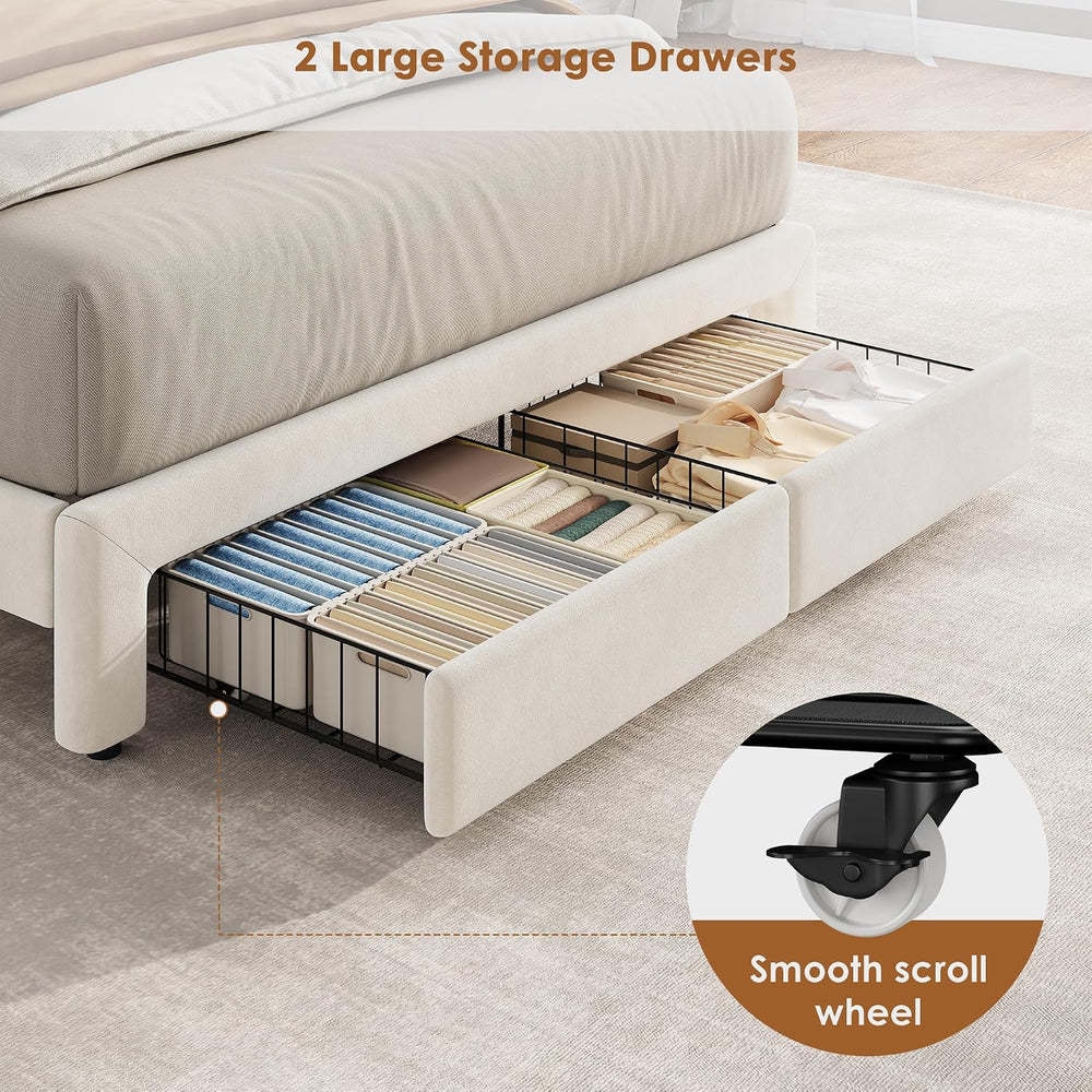 Garvee Full Size Bed Frame with Storage, Velvet Upholstered Platform Bed Fram...