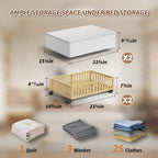Bamboo Under Bed Storage Containers with Wheels, 2 Pack Under the Bed Shoe Storage Bins, Wood Rolling Underbed Drawers with Bag Organizer for Bedroom, Sheets Clothes Blanket Comforter, Under Crib Toy